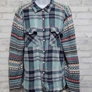 Tokyo Darling Aeropostale Layering Knit Sleeve Flannel Plaid Mens Med